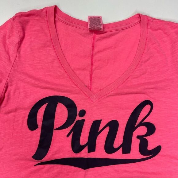 Pink Victoria’s Secret V-neck Graphic Logo T-shirt Women Small Pink - Picture 2 of 5